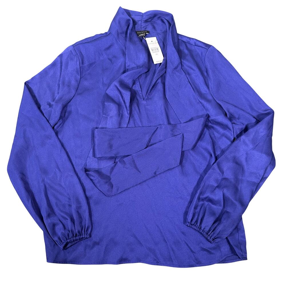 Ann Taylor Women's Bow Neck‎ Satin Blouse Top Size XS